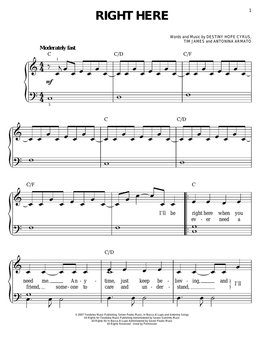 Right Here Easy Piano scores gallery preview page 1