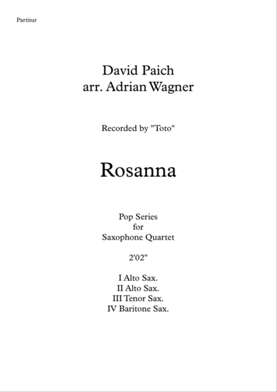 Rosanna Rosanna Saxophone Quartet scores gallery preview page 2