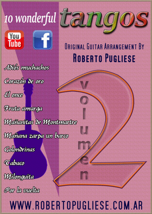 Book cover for 10 wonderful TANGOS for guitar by Roberto Pugliese - Volumen 2