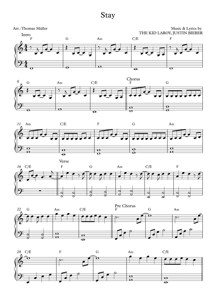 Stay Piano Solo scores gallery preview page 1