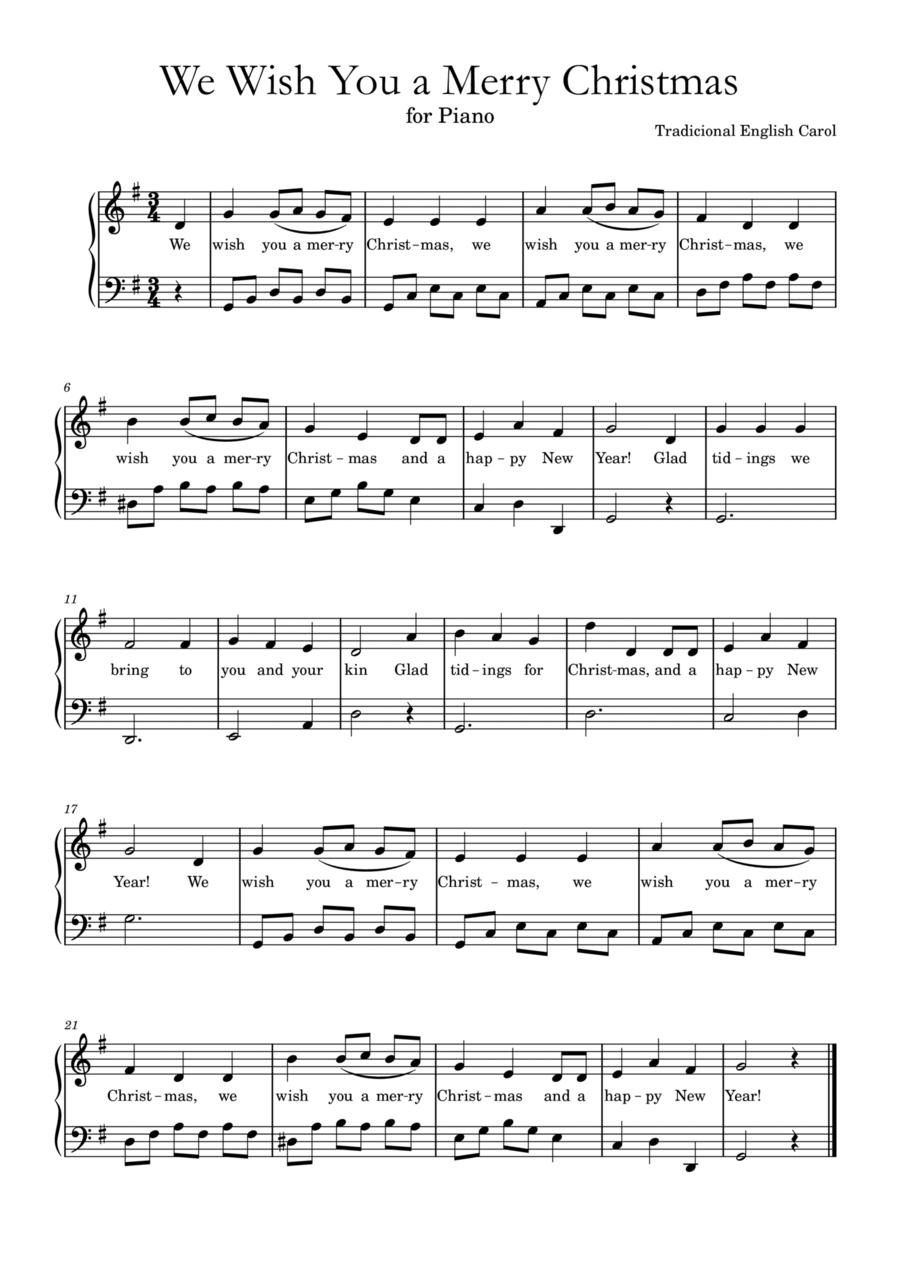 We Wish You a Merry Christmas Easy Piano scores gallery preview page 1