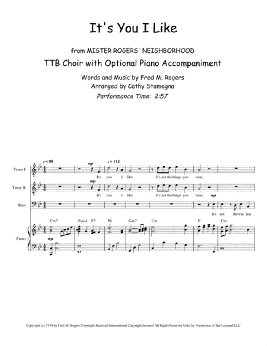 It's You I Like from MISTER ROGERS' NEIGHBORHOOD 3-Part scores gallery preview page 2