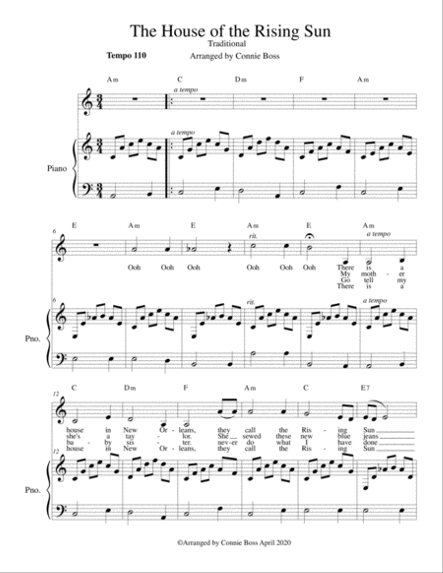 The House of the Rising Sun - solo and piano Piano, Vocal, Guitar scores gallery preview page 1