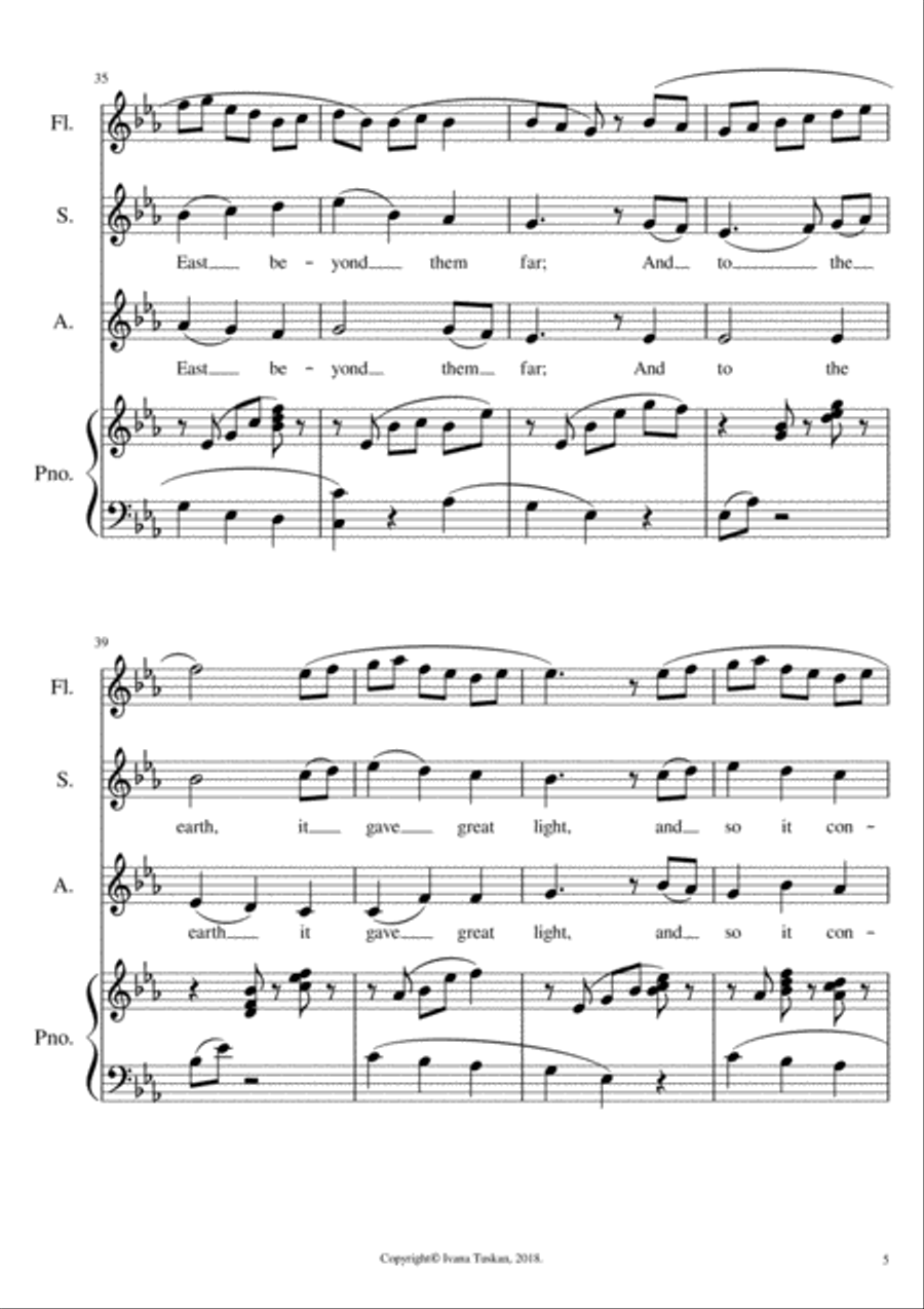 The First Noel for SA solo voices or 2 – part choir, piano and flute. SA scores gallery preview page 5