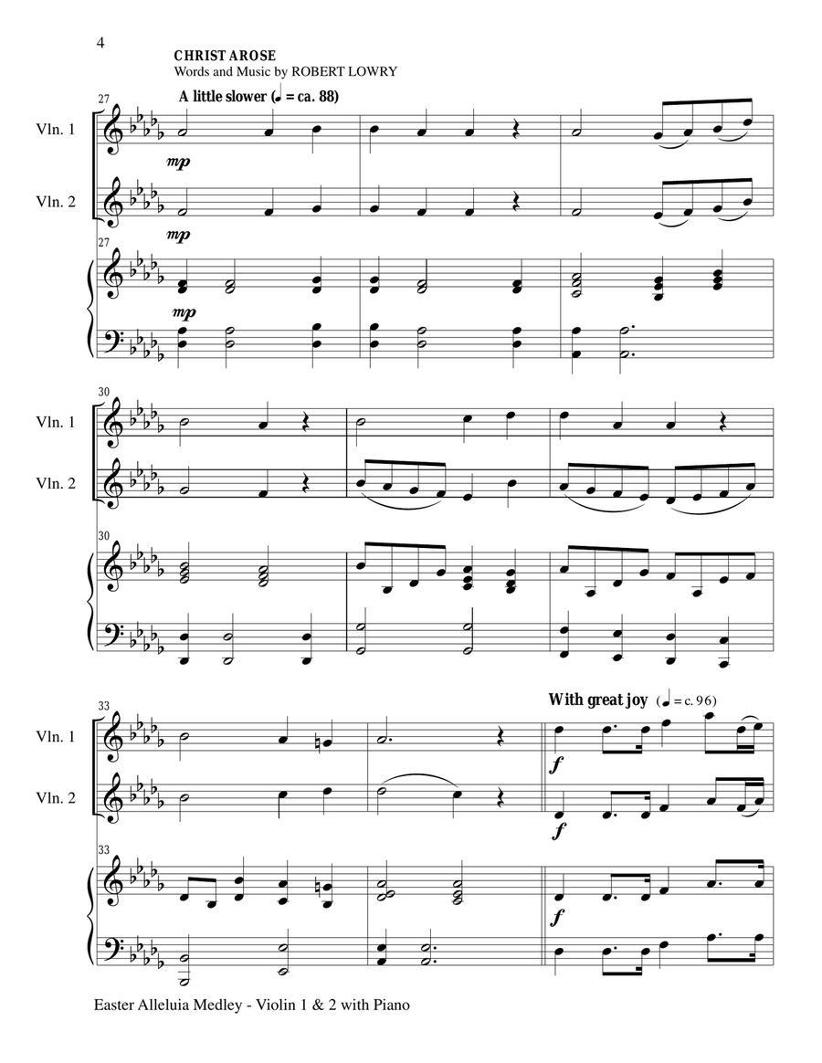 EASTER ALLELUIA MEDLEY (Trio – Violin 1 & 2 with Piano) Score and Parts image number null