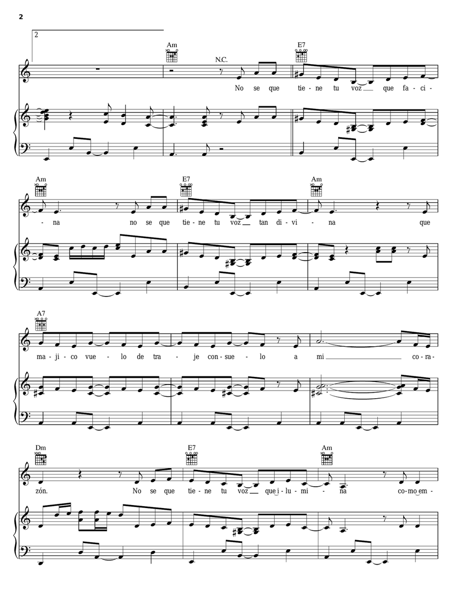 Tu Voz Tu Voz Piano, Vocal, Guitar scores gallery preview page 2