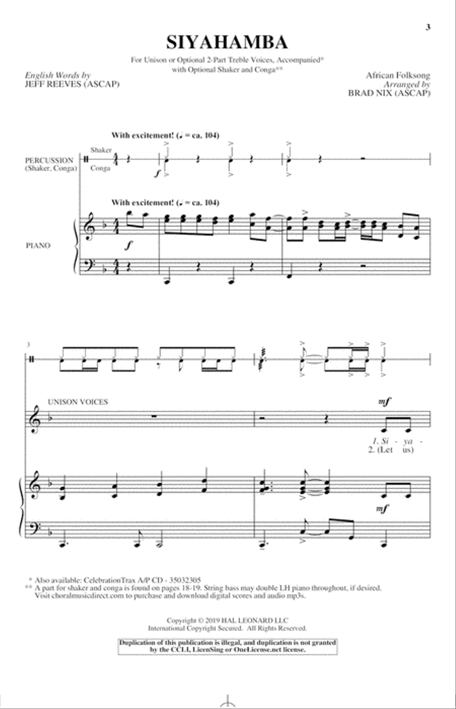 Siyahamba Unison Choir scores gallery preview page 1