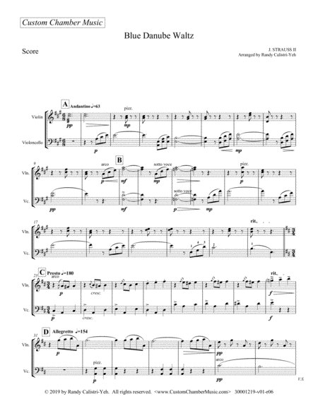 Strauss Blue Danube Waltz (violin/cello duet) image number null