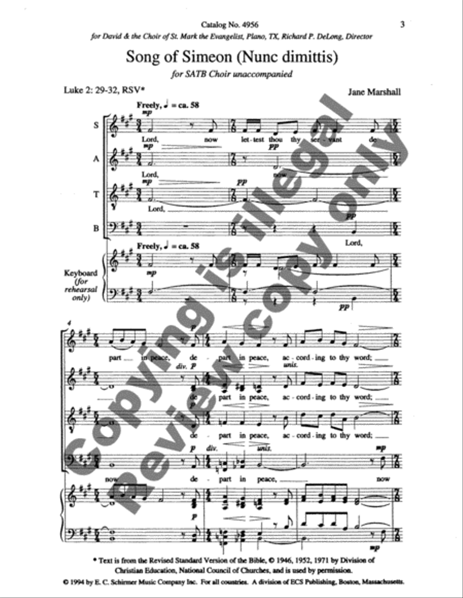 Song of Simeon (Nunc dimittis) 4-Part scores gallery preview page 6