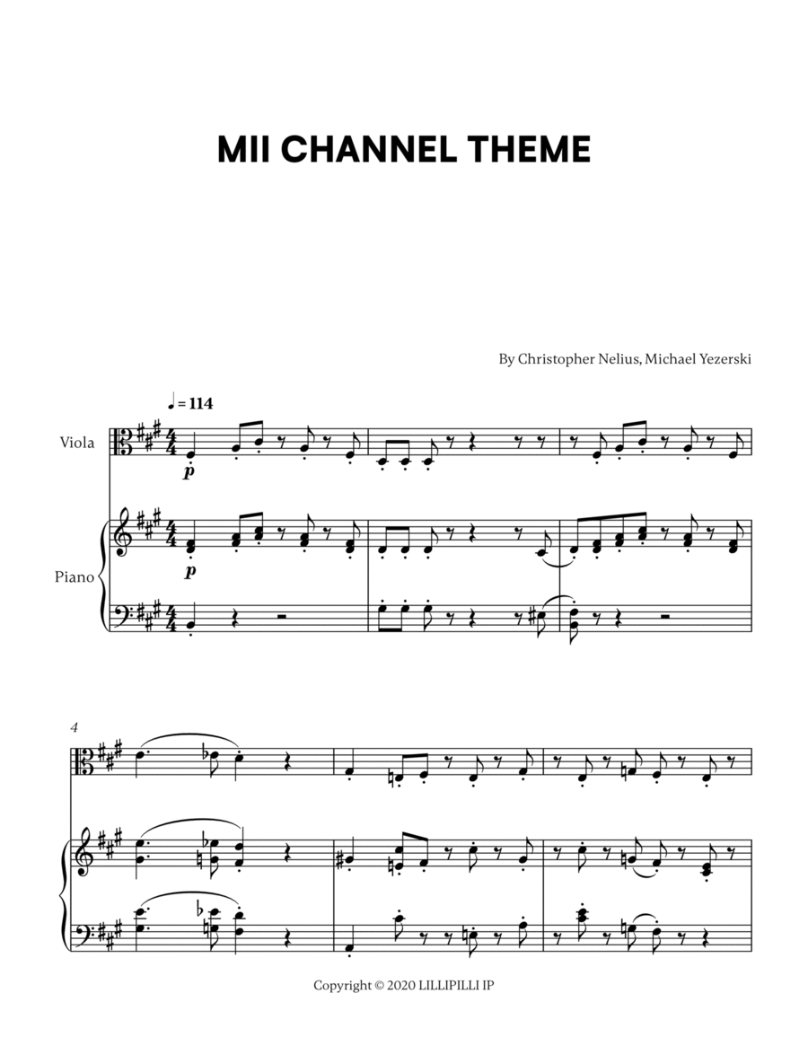 Mii Channel Theme Viola scores gallery preview page 1