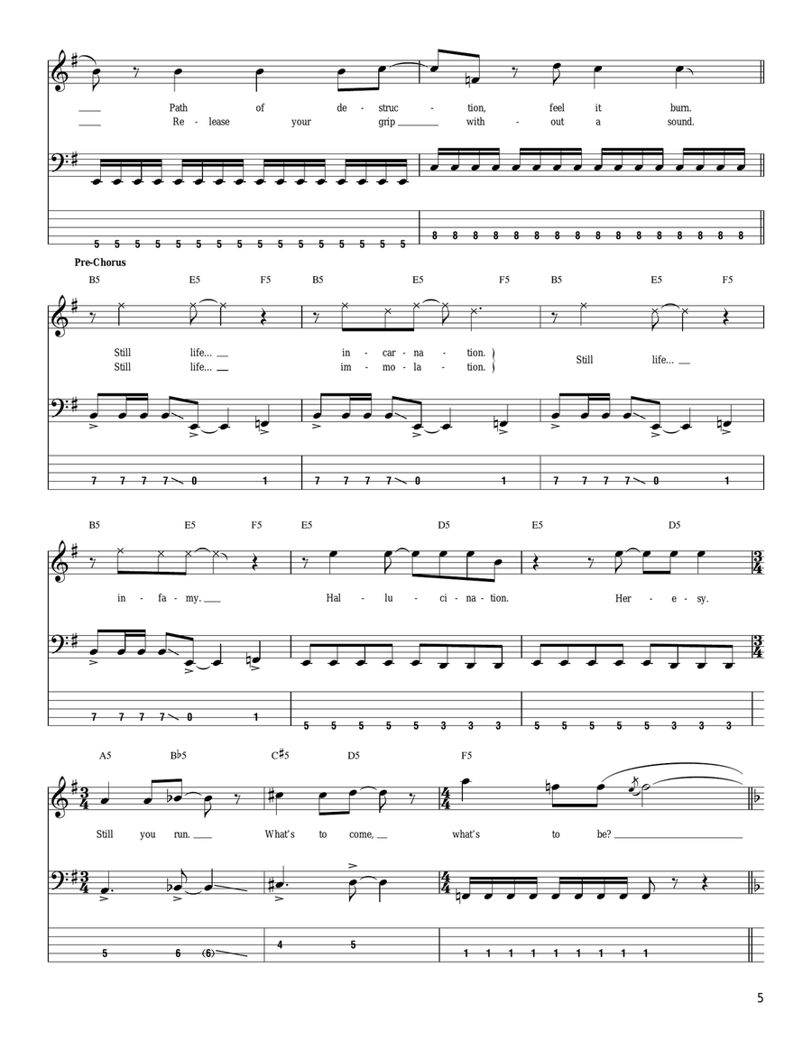 All Nightmare Long Bass Guitar Tablature scores gallery preview page 5