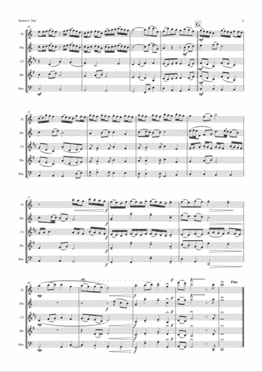 Kanon C-Major Wind Quintet Woodwind Quintet scores gallery preview page 3