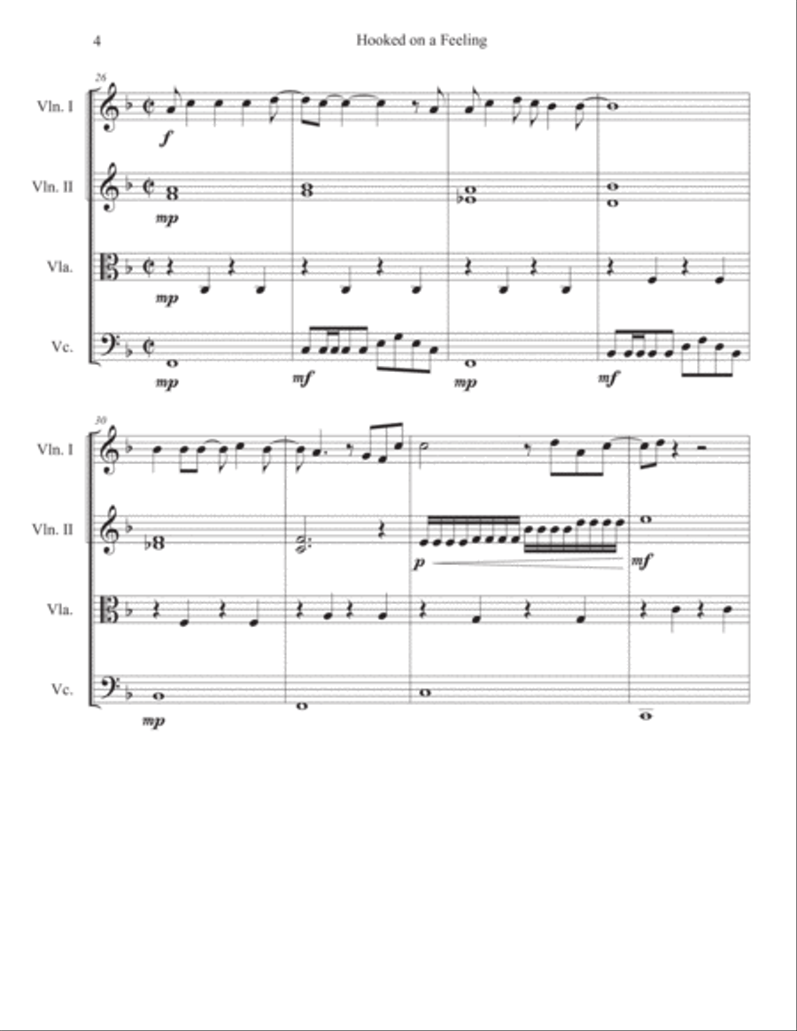 Hooked On A Feeling String Quartet scores gallery preview page 4