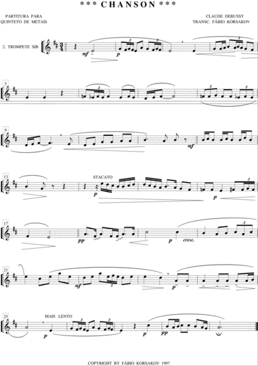 CHANSON - Debussy - BRASS QUINTET Brass Quintet scores gallery preview page 2