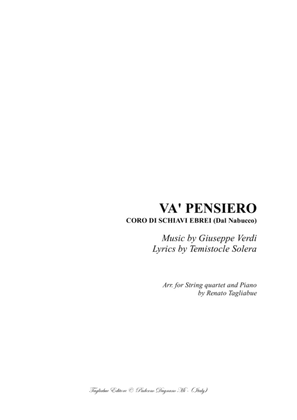Book cover for VA' PENSIERO - Arr. for String quartet and Piano - With parts