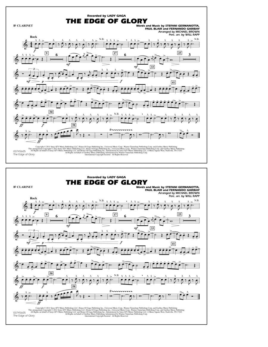 The Edge Of Glory - Bb Clarinet