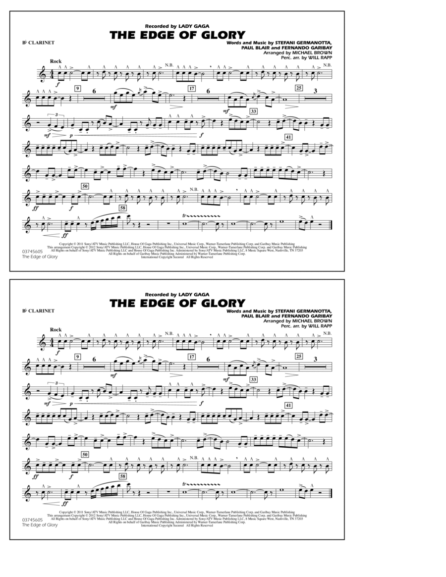 The Edge Of Glory - Bb Clarinet Marching Band scores gallery preview page 1