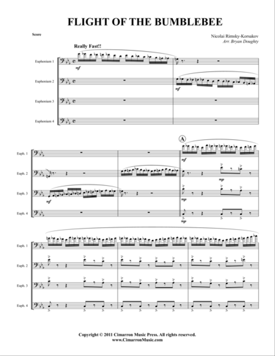 Flight of the Bumblebee Euphonium Quartet scores gallery preview page 1