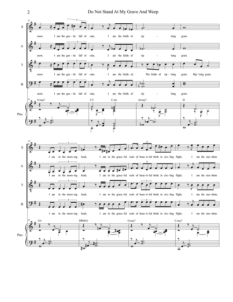 Do Not Stand At My Grave And Weep (Soprano Solo and SATB) 4-Part scores gallery preview page 2