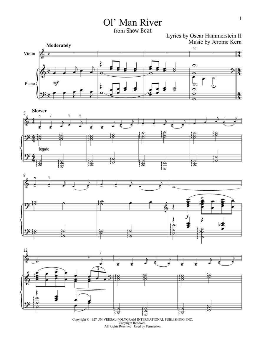 Ol' Man River (from Show Boat) Violin Solo scores gallery preview page 1