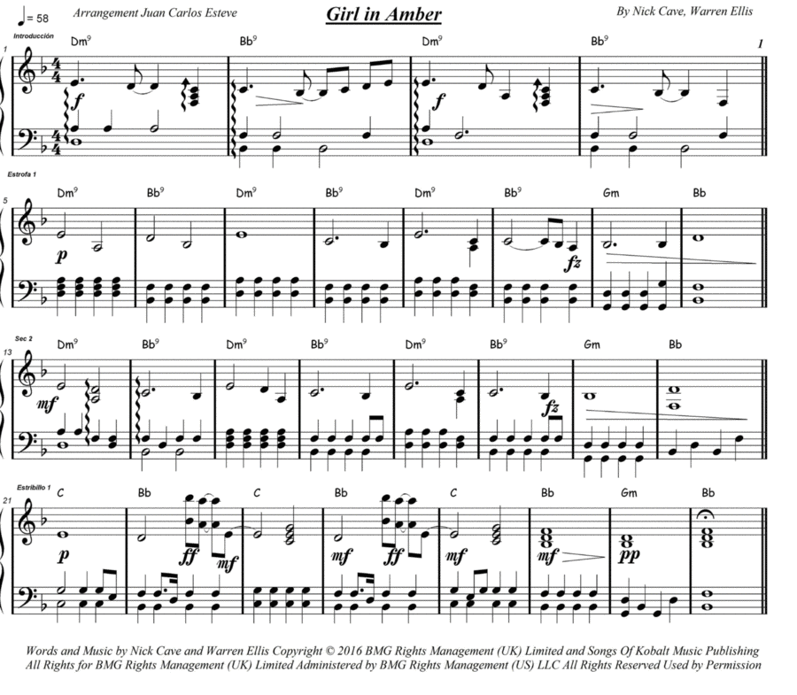 Girl In Amber Piano Solo scores gallery preview page 1