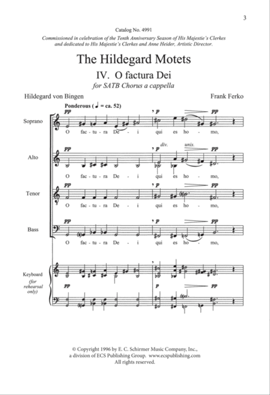 The Hildegard Motets: 4. O factura Dei 4-Part scores gallery preview page 3