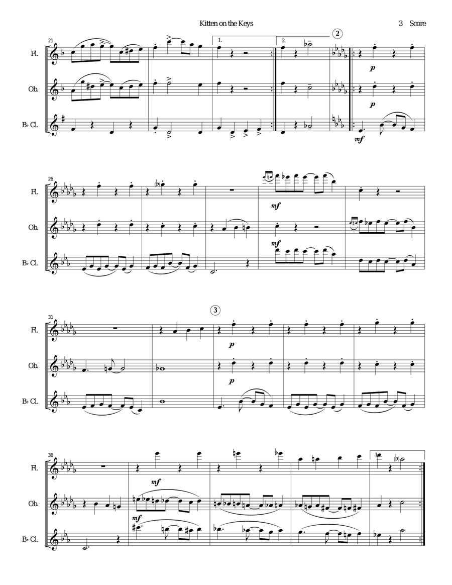 Kitten on the Keys for flute, oboe, and clarinet trio Clarinet Trio scores gallery preview page 3