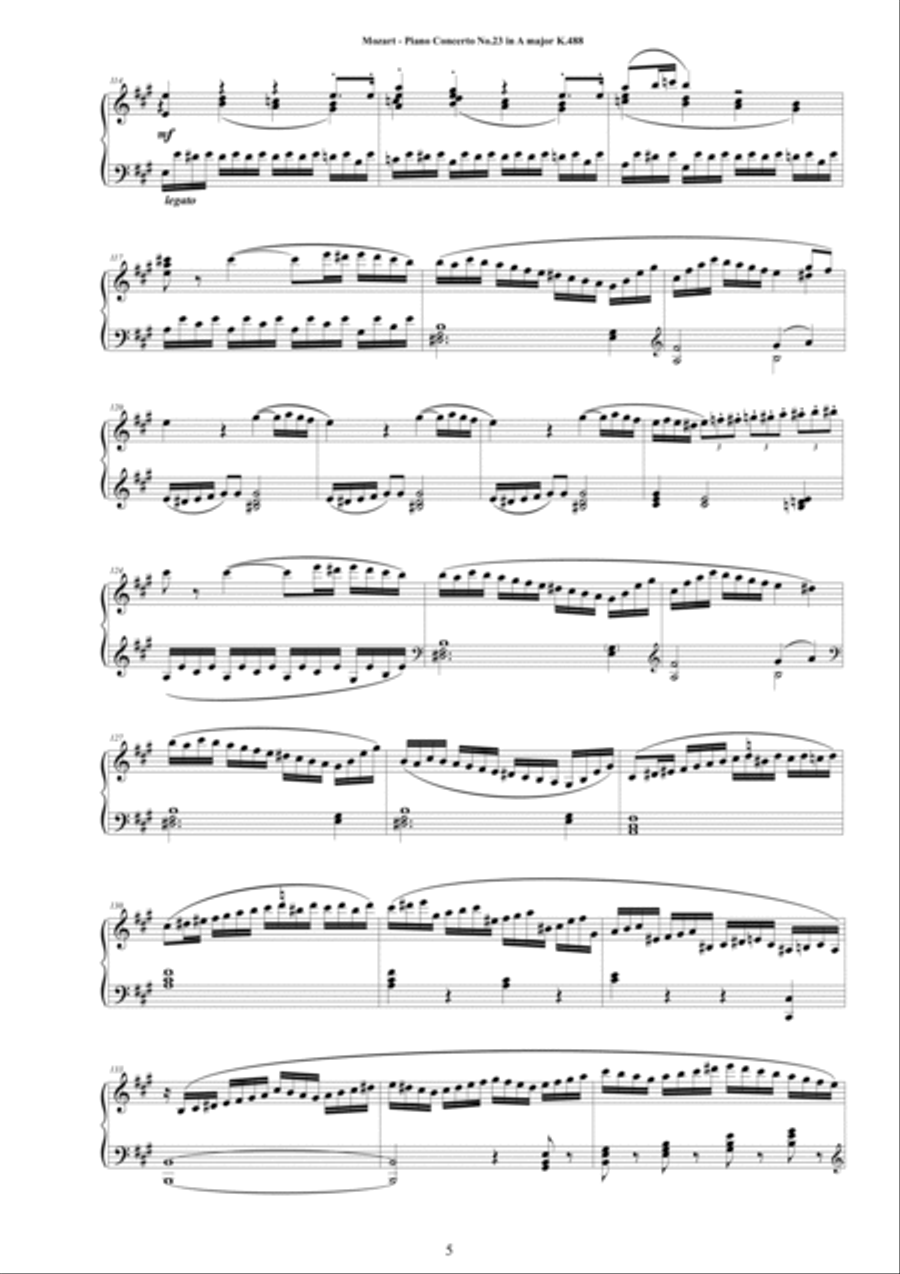 Mozart - Piano Concerto No.23 in A major K 488 - Piano version Piano Solo scores gallery preview page 5