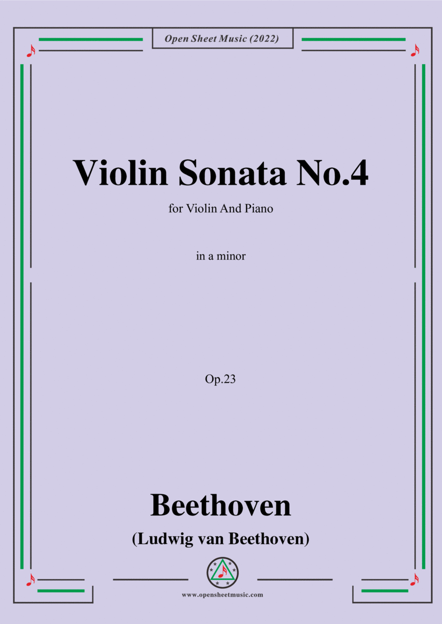 Beethoven-Violin Sonata No.4 in a minor,Op.23,for Violin and Piano Violin Solo scores gallery preview page 1