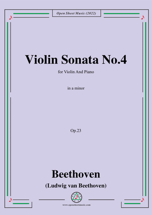 Book cover for Beethoven-Violin Sonata No.4 in a minor,Op.23,for Violin and Piano