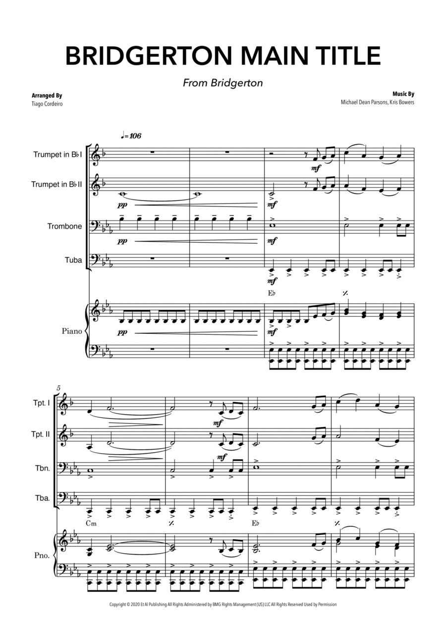 Bridgerton Main Title Bridgerton Main Title Brass Quartet scores gallery preview page 1