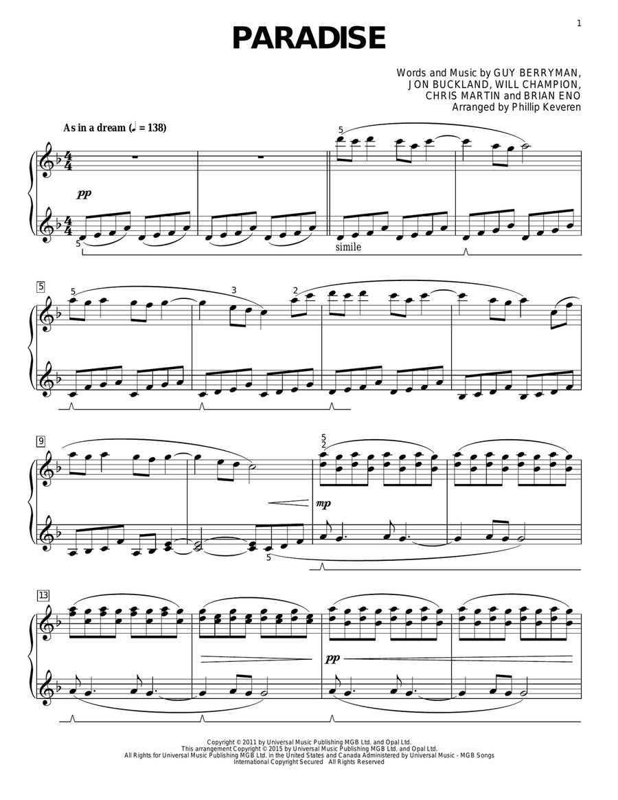 Paradise [Classical version] (arr. Phillip Keveren) Piano Solo scores gallery preview page 1