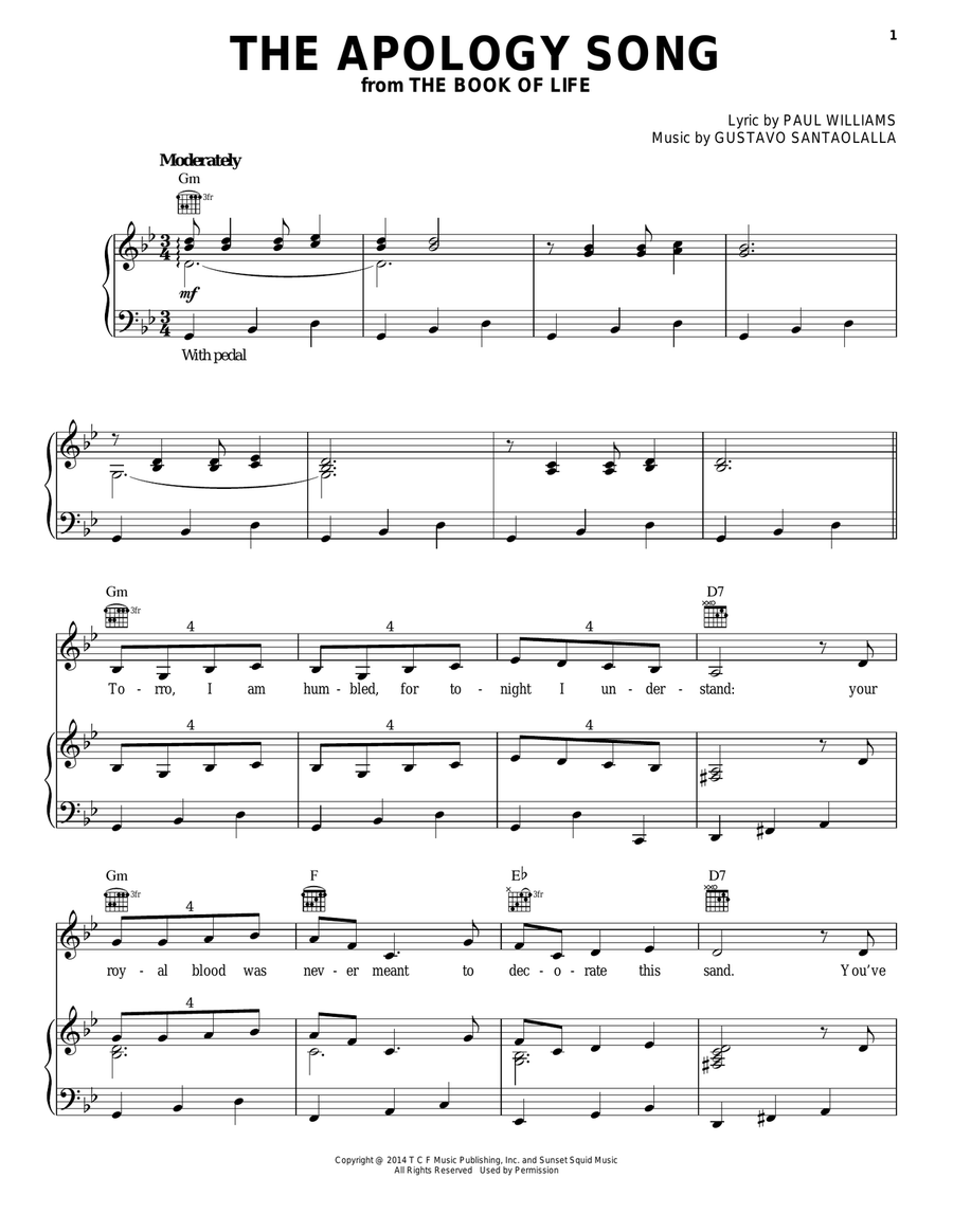 The Apology Song Piano, Vocal, Guitar scores gallery preview page 1