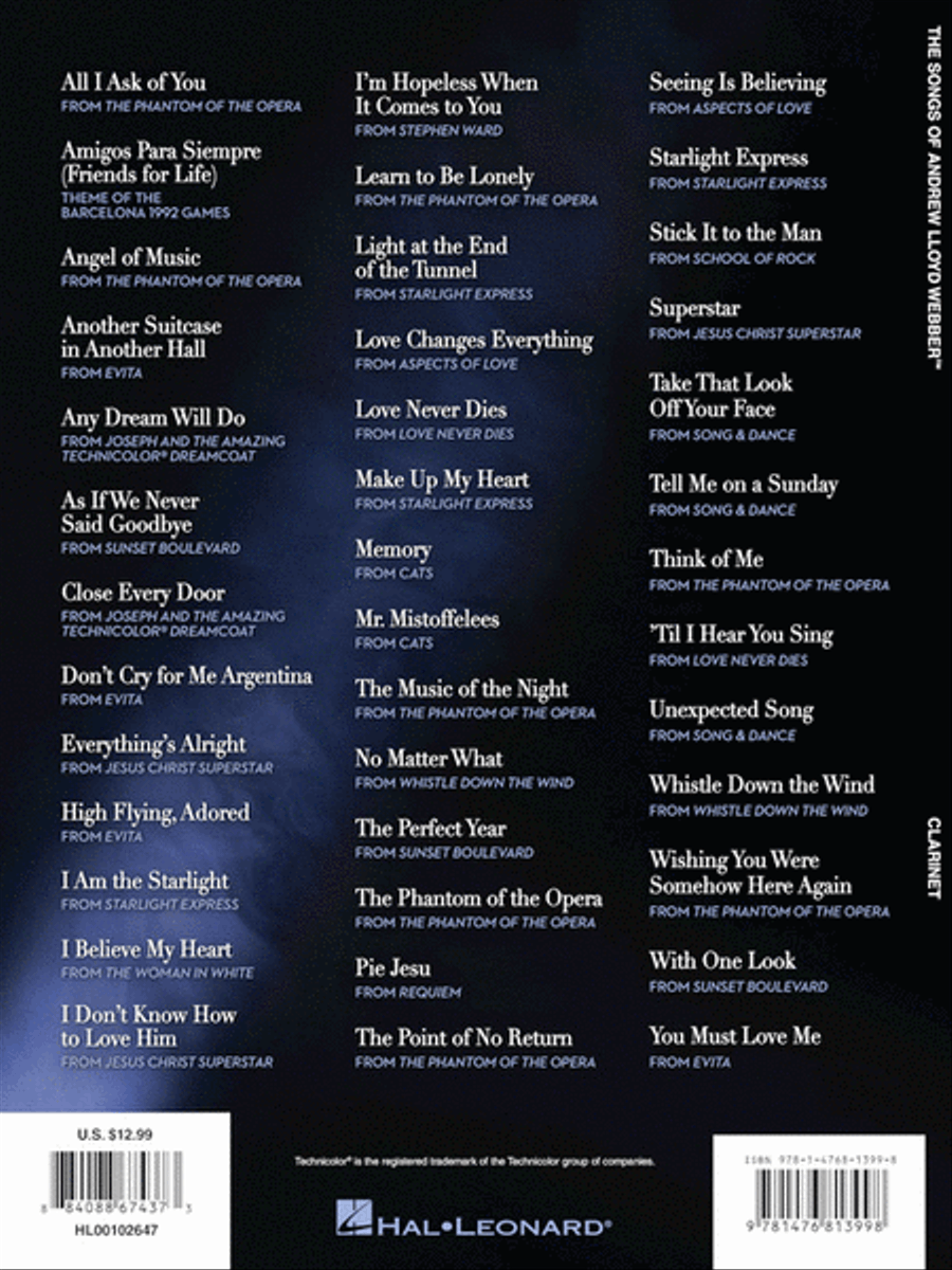 The Songs of Andrew Lloyd Webber Clarinet Solo scores gallery preview page 6