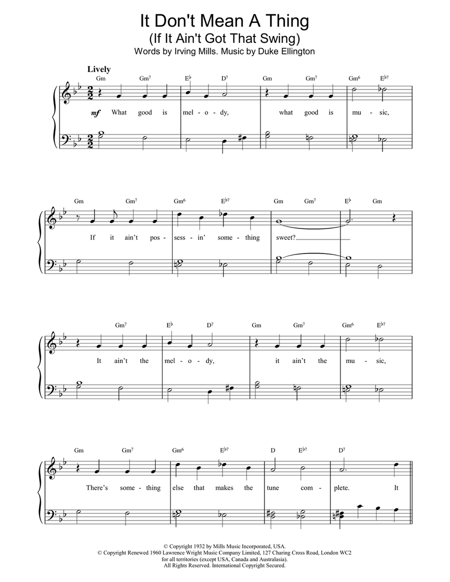 It Don't Mean A thing Piano, Vocal, Guitar scores gallery preview page 1