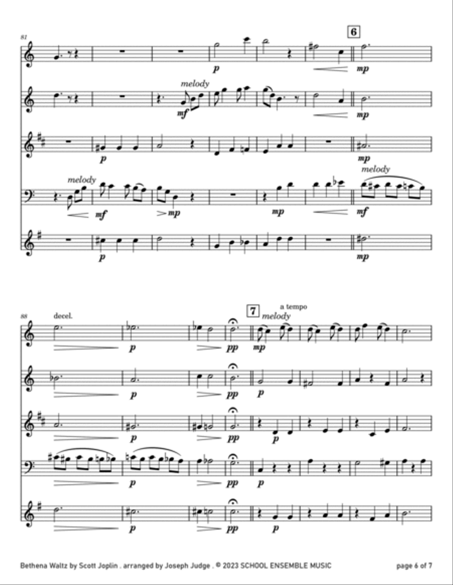Bethena Waltz by Joplin for Woodwind Quartet in Schools Bethena Waltz by Joplin for Woodwind Quartet in Schools Woodwind Quartet scores gallery preview page 6