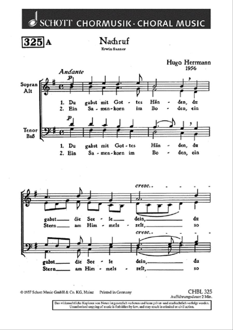 Herrmann H Nachruf Herrmann H Nachruf Mixed Choir scores gallery preview page 1