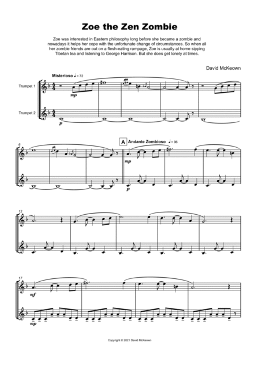 Zoe the Zen Zombie, Spooky Halloween Duet for Trumpet Trumpet Duet scores gallery preview page 2