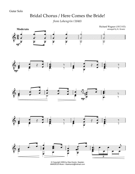 Bridal Chorus / Here Comes the Bride! for easy guitar solo image number null