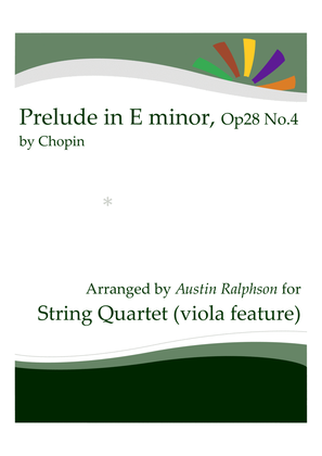 Book cover for Prelude in E minor, Op.28 No.4 - string quartet (viola feature)