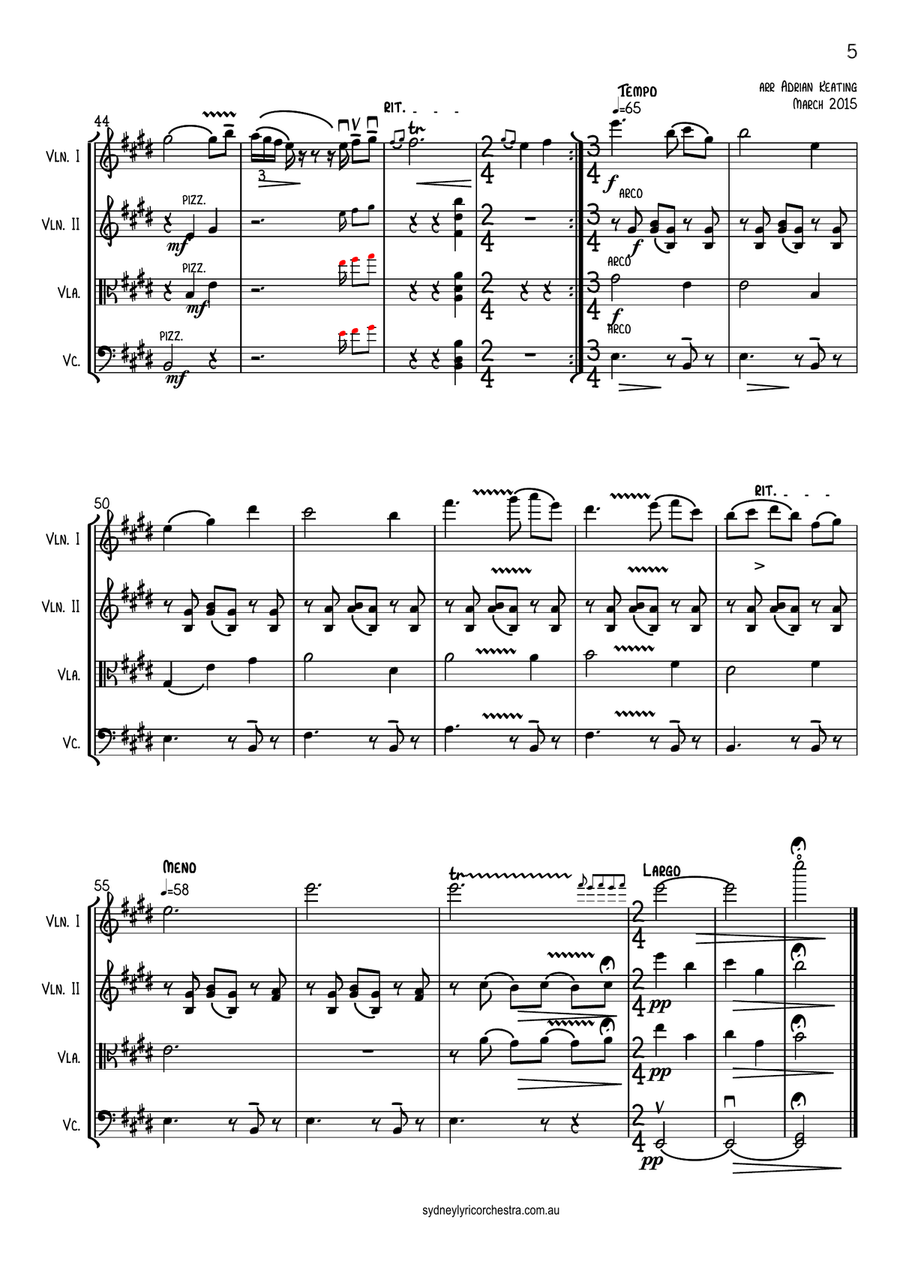 Nightingale Serenade - Toselli - String Quartet - intermediate to professional ensemble String Quartet scores gallery preview page 5