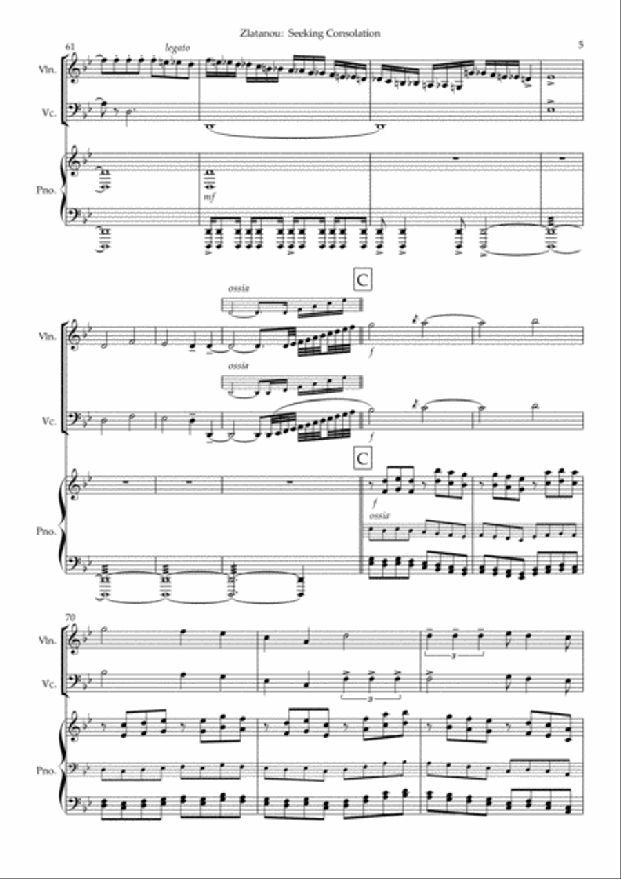 SEEKING CONSOLATION (in time of pandemic) TRIO for violin, violloncello and piano image number null