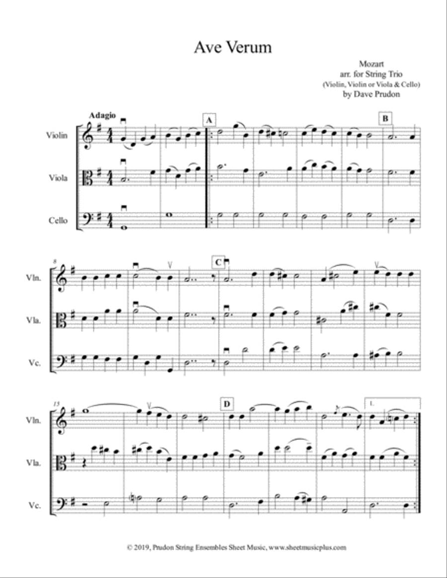 Mozart Ave Verum for String Trio String Trio scores gallery preview page 1
