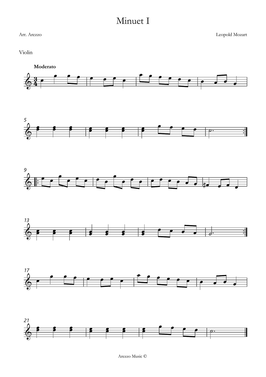leopold mozart notebook for wolfgang minuet I violin and Bassoon sheet music Chamber Music scores gallery preview page 2