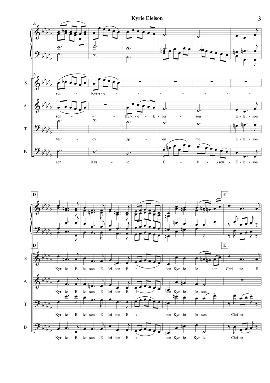 Kyrie Eleison, for SATB and Piano. 4-Part scores gallery preview page 4