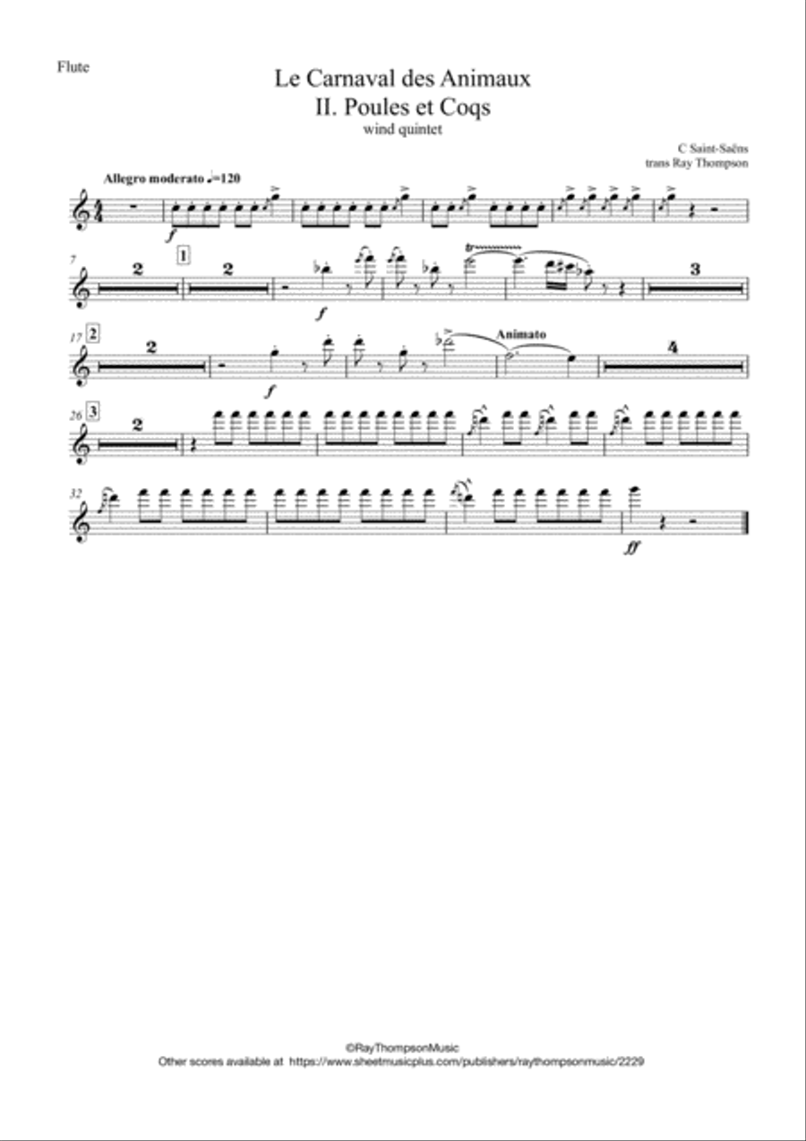 Saint-Saëns: Le Carnaval des Animaux II. Poules et Coqs (Hens and Roosters) - wind quintet Woodwind Quintet scores gallery preview page 3