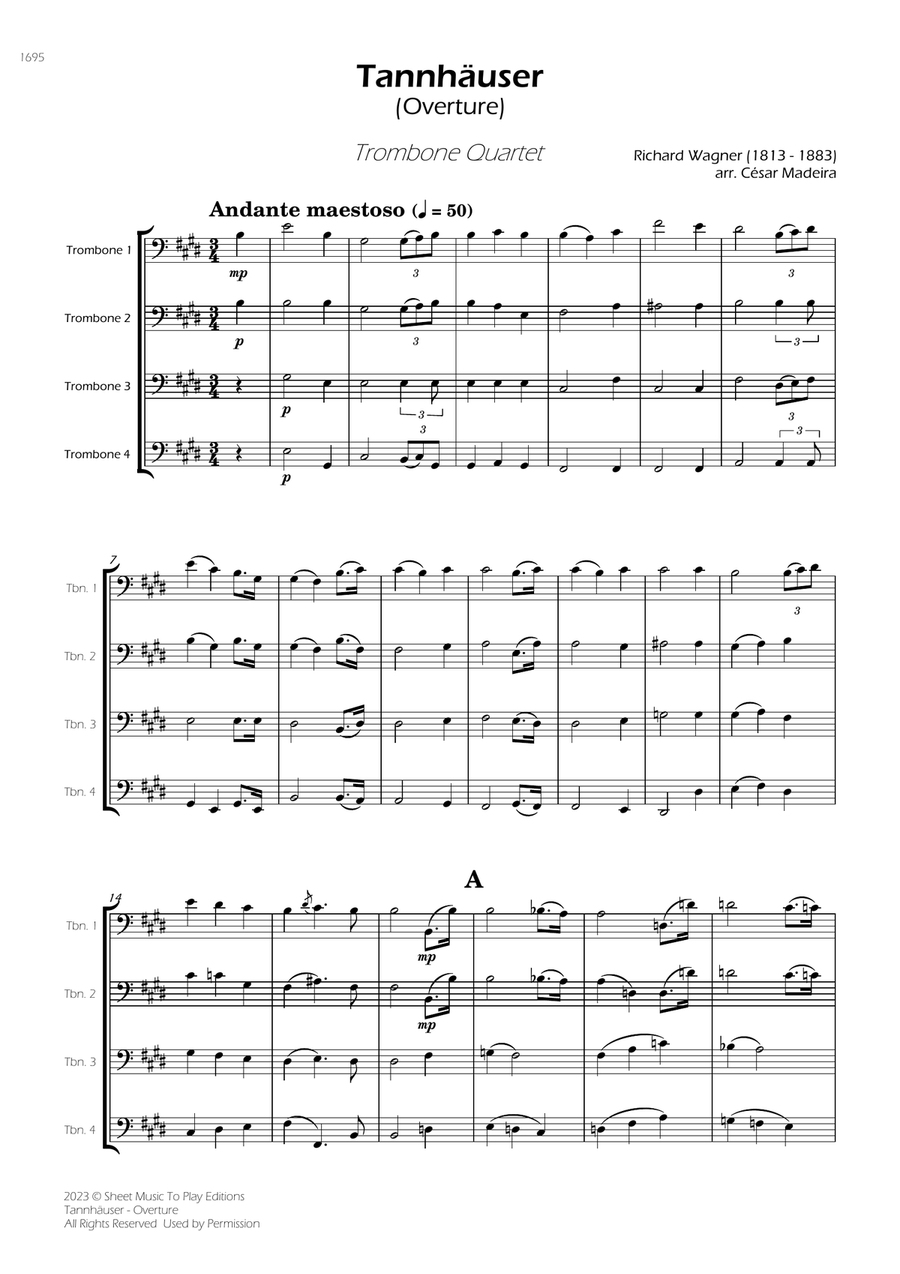 Tannhäuser (Overture) - Trombone Quartet (Full Score and Parts) Brass Quartet scores gallery preview page 3