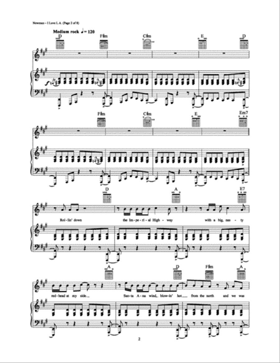 I Love L.A. Piano, Vocal, Guitar scores gallery preview page 2