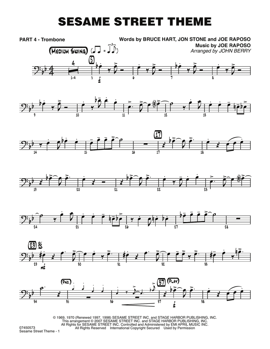 Sesame Street Theme - Part 4 - Trombone Jazz Ensemble scores gallery preview page 1