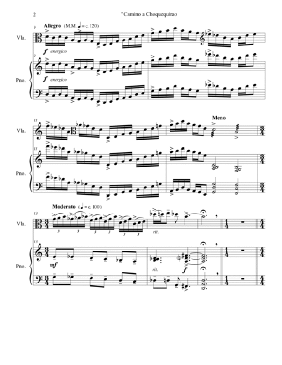 Camino a Choquequirao, Op.9 (fantasia for viola and piano) Piano scores gallery preview page 2